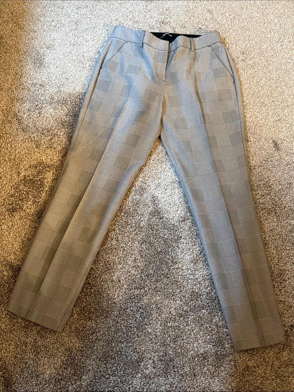 EXPRESS Columnist Ankle Mid Rise - Stretch  Dress Pants - Gray Check